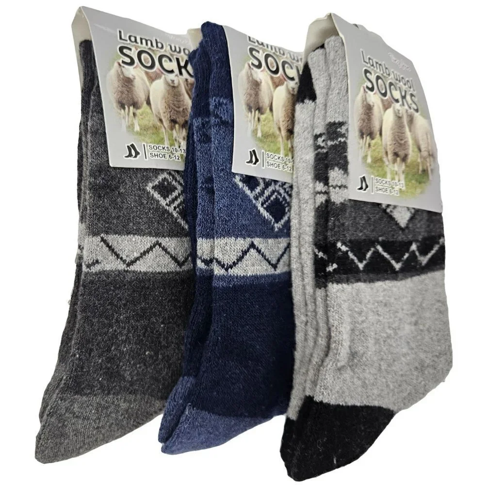 Men's Lamb Wool Socks, Thermal Warm Winter Heavy Duty Boot Crew Socks 3-Pack
